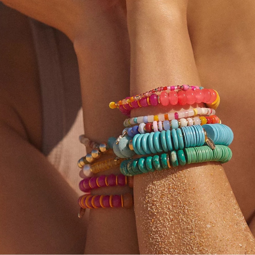 Anthropologie | Mixed Bead Stretch Bracelet with 14K Gold Plating